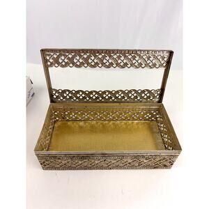 VTG Silver Tone Tissue Box Holder Pierced Filigree Box Cover Hollywood Regency